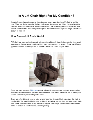 Is A Lift Chair Right For My Condition?