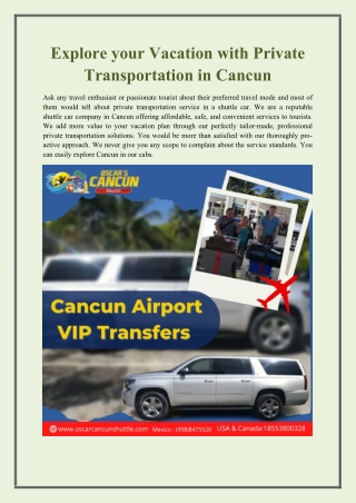 Explore your Vacation with Private Transportation in Cancun