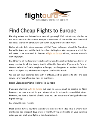 Find Cheap Flights to Europe