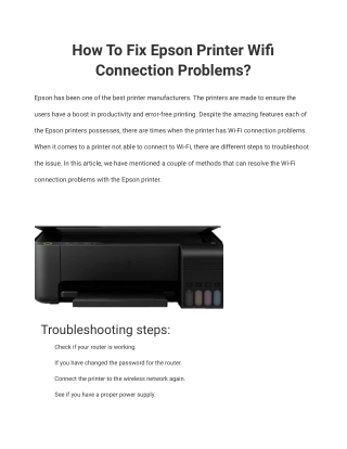 How To Fix Epson Printer Wifi Connection Problems? | Easy Steps