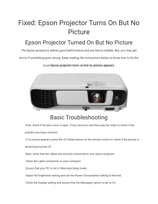 How Do I Fix Epson Projector Turns On But No Picture Issue?