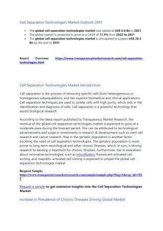 Cell Separation Technologies Market Outlook 2031