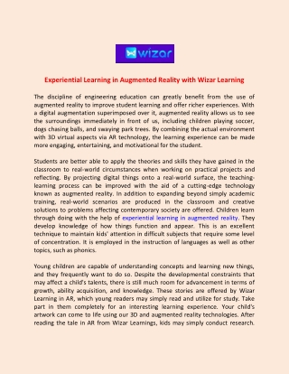 Experiential Learning in Augmented Reality with Wizar Learning