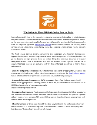 Watch Out for These While Ordering Food on Train
