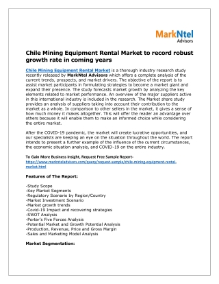 Chile Mining Equipment Rental Market Share, Demand and Forecast