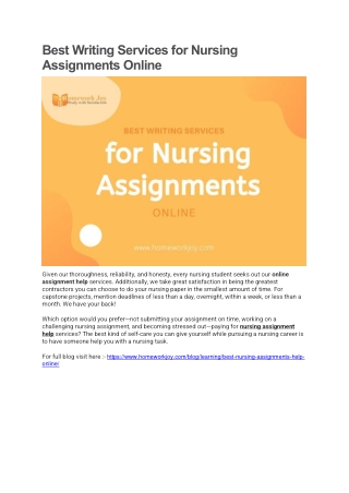 Best Writing Services for Nursing Assignments Online