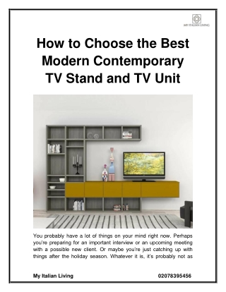 How to Choose the Best Modern Contemporary TV Stand and TV Unit