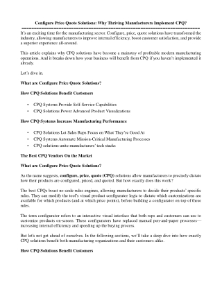 Configure Price Quote Solutions Why Thriving Manufacturers Implement CPQ
