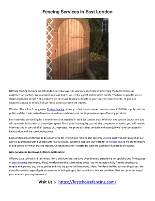 Fencing Services In East London