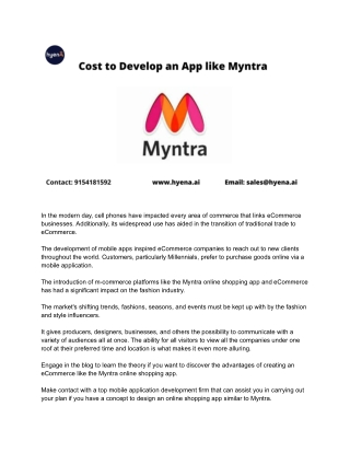 Cost to Develop an App like Myntra