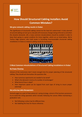 How Should Structured Cabling Installers Avoid Common Mistakes