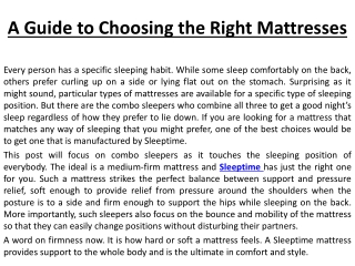 A Guide to Choosing the Right Mattresses