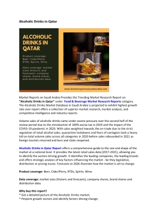 Qatar Alcoholic Drinks Market Research Report 2022-2026