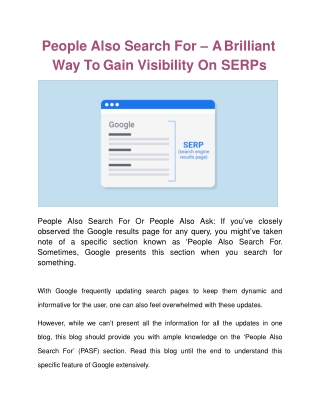 People Also Search For – A Brilliant Way To Gain Visibility On SERPs