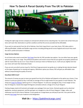 How To Send A Parcel Quickly From The UK to Pakistan
