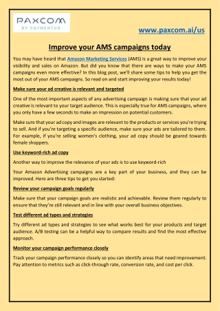 Improve your AMS campaigns today