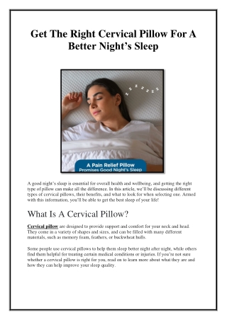 Get The Right Cervical Pillow For A Better Night