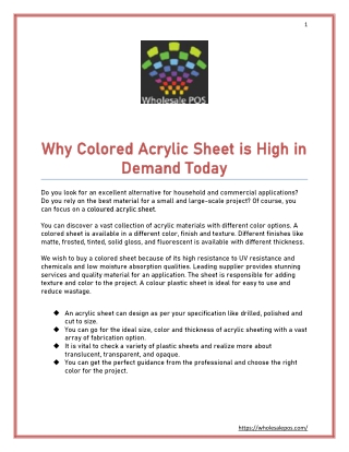 Why Colored Acrylic Sheet is High in Demand Today