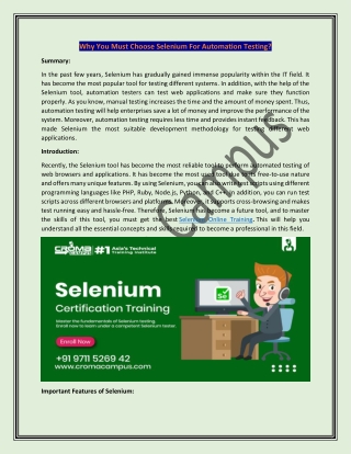 Why You Must Choose Selenium For Automation Testing?