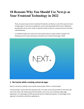 10 Reasons Why You Should Use Next.js as Your Frontend Technology in 2022