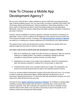 How To Choose Mobile App Development Agency