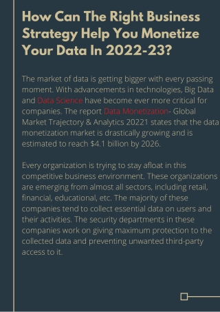 How Can The Right Business Strategy Help You Monetize Your Data In 2022-23?