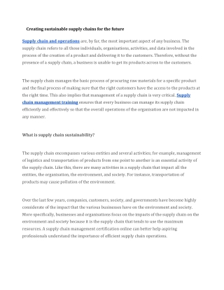 Creating sustainable supply chains for the future