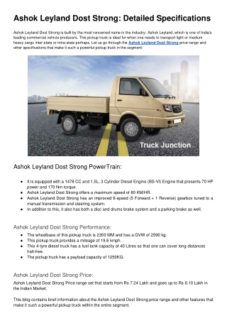 Ashok Leyland Dost Strong_ Detailed Specifications