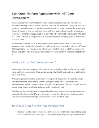 Built Cross-Platform Application with .NET Core Development