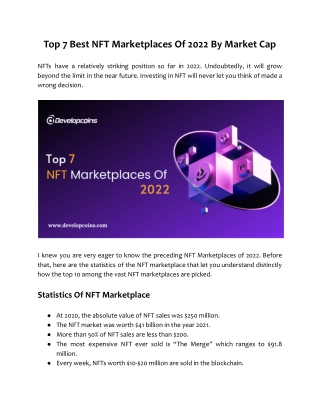 Top 7 Best NFT Marketplaces Of 2022 By Market Value