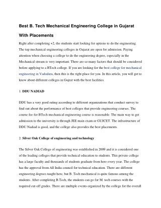 Best B. Tech Mechanical Engineering College in Gujarat With Placements