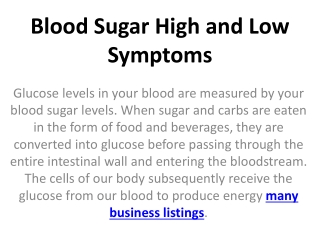Blood Sugar High and Low Symptoms