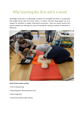 Why learning the first aid is a must