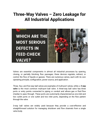 Three-Way Valves – Zero Leakage for All Industrial Applications