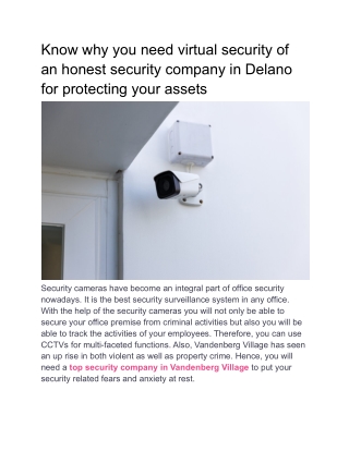 Know why you need virtual security of an honest security company in Delano for protecting your assets