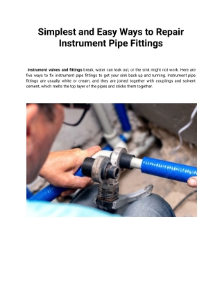 Simplest and Easy Ways to Repair Instrument Pipe Fittings