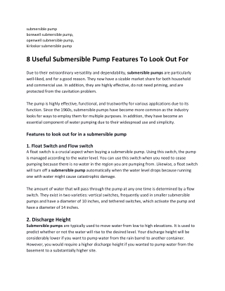8 Useful Submersible Pump Features To Look Out For