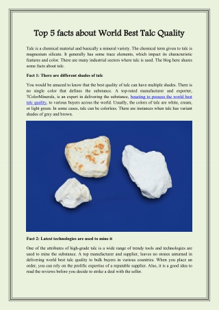 Top 5 facts about World Best Talc Quality