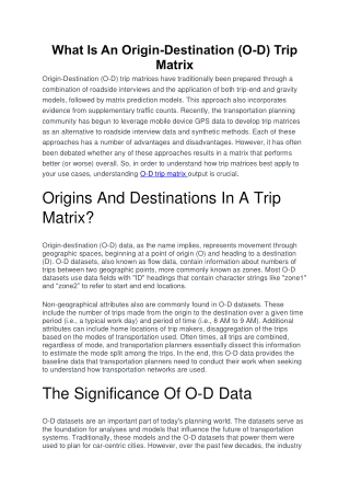 What Is an Origin Destination Trip Matrix