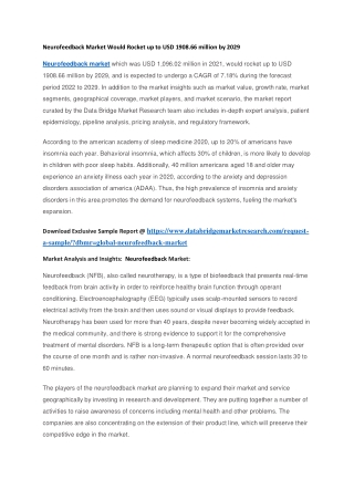 Neurofeedback Market Would Rocket up to USD 1908.66 million by 2029