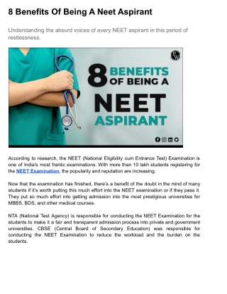 8 Benefits of Being a NEET Aspirant