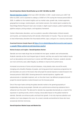Steroid Injections Market Would Rocket up to USD 7.66 billion by 2029