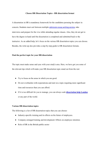 Choose HR Dissertation Topics - HR dissertation format