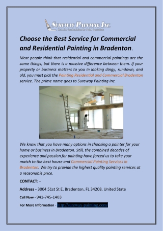 Choose the Best Service for Commercial and Residential Painting in Bradenton