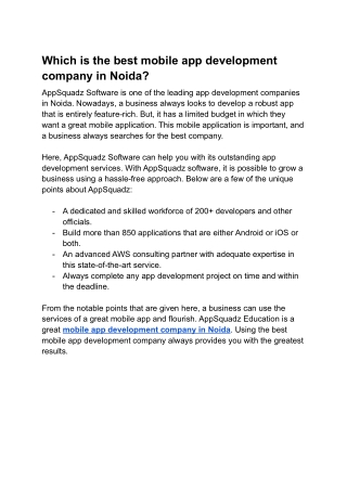 Which is the best mobile app development company in Noida