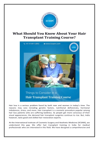 What Should You Know About Your Hair Transplant Training Course?