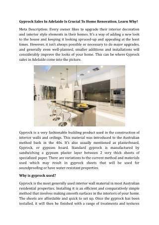 Gyprock Sales In Adelaide Is Crucial To Home Renovation. Learn Why!