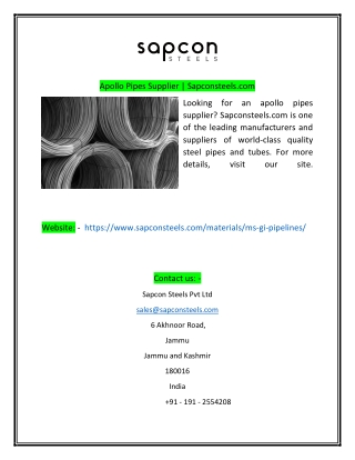 Apollo Pipes Supplier Sapconsteelscom