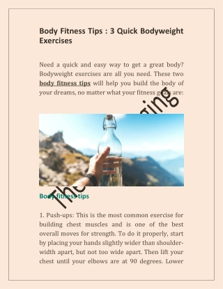 Body Fitness Tips : 3 Quick Bodyweight Exercises