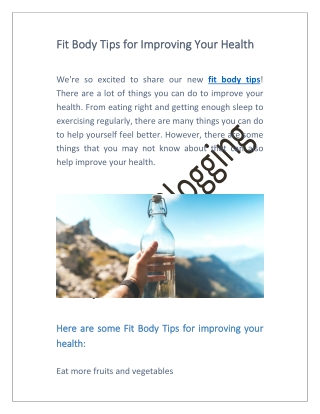 Fit Body Tips for Improving Your Health